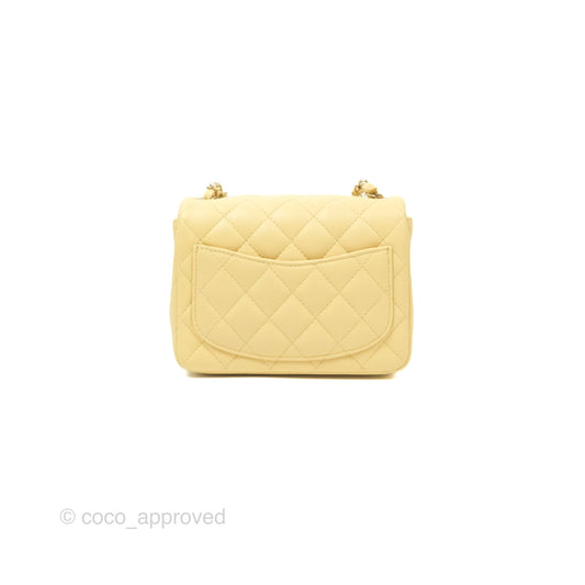 Chanel Mini Square Quilted Yellow Lambskin Gold Hardware