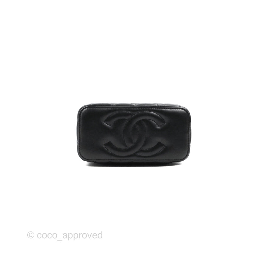 Chanel Vanity Rectangular with Top Handle Black Lambskin Aged Gold Hardware