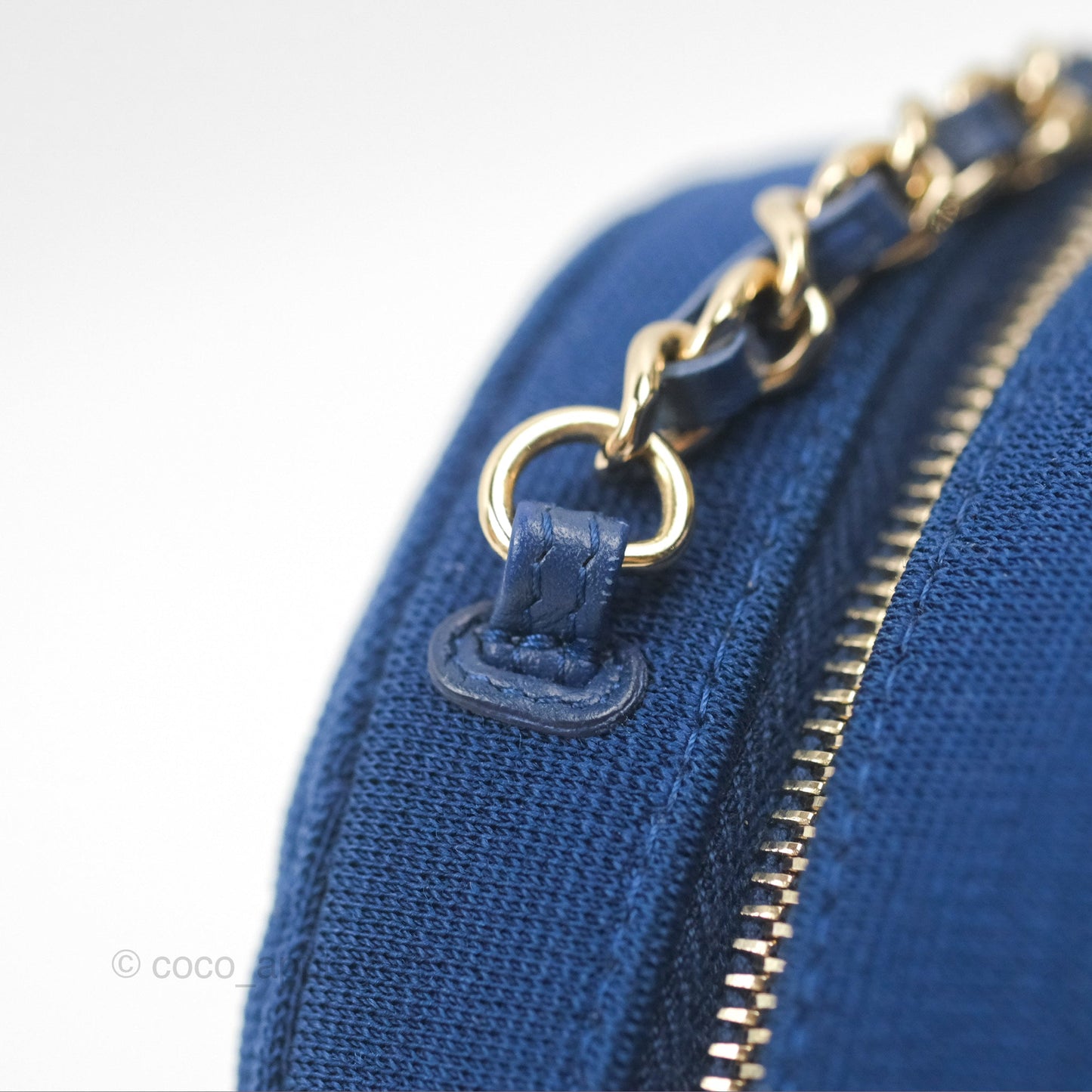 Chanel Classic Quilted Round Clutch With Chain Dark Blue Cotton Gold Hardware