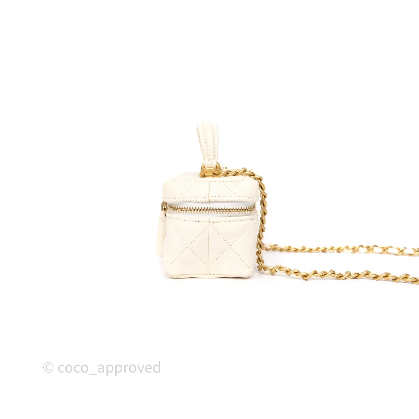 Chanel Quilted Mini Top Handle Vanity With Chain Ivory Caviar Aged Gold Hardware