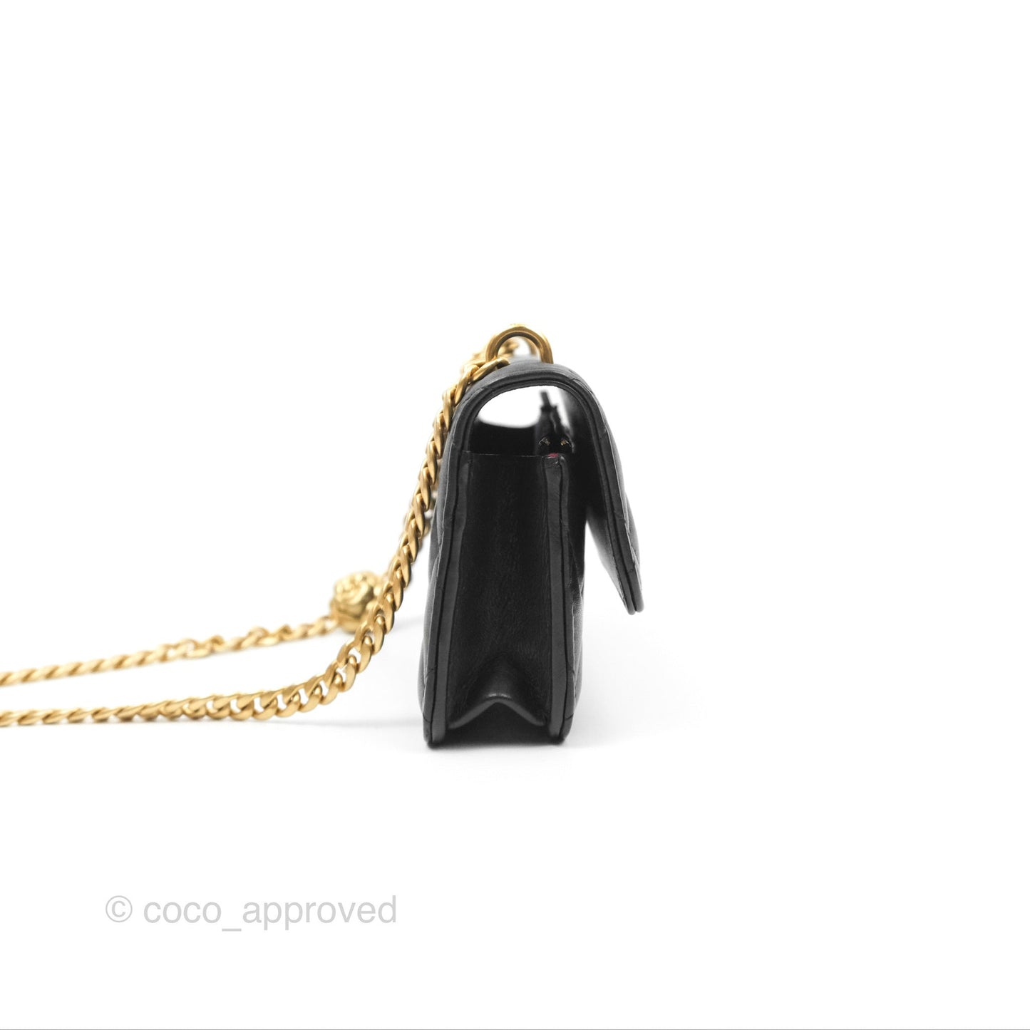 Chanel Mini WOC Phone Holder with Camellia Adjustable Chain Black Lambskin
