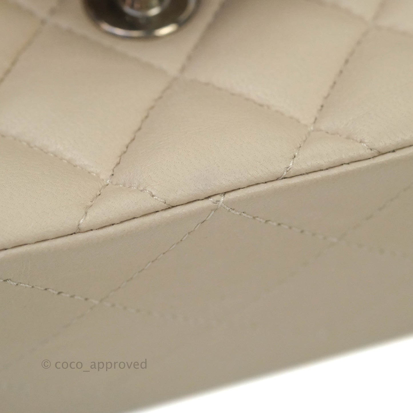 Chanel Classic M/L Medium Double Flap Cream Lambskin Silver Hardware