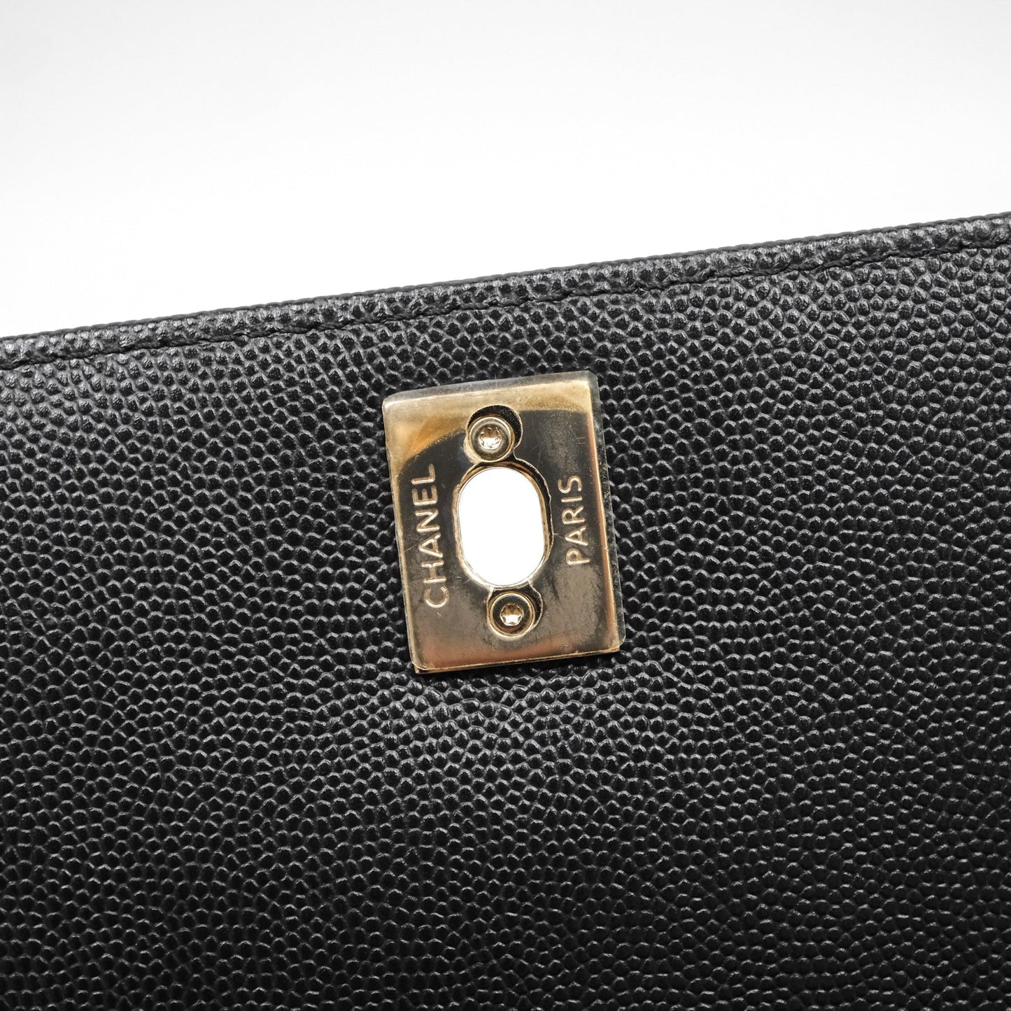 Chanel Small Coco Handle Chevron Black Caviar Gold Hardware Lizard Handle