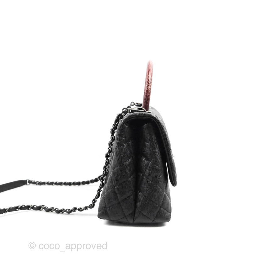 Chanel Medium Coco Handle Quilted Black Caviar Lizard Handle Ruthenium Hardware