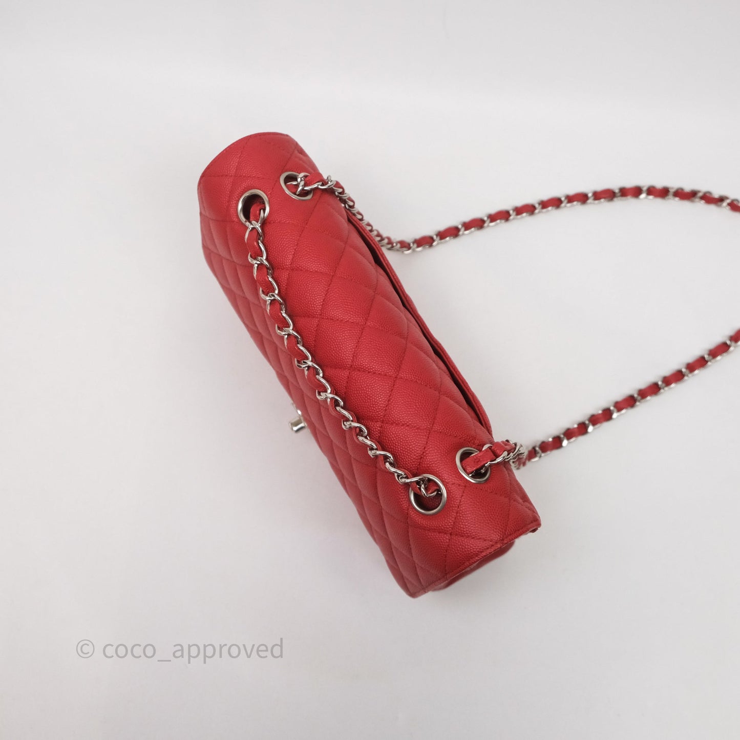 Chanel Classic M/L Medium Flap Quilted Red Caviar Silver Hardware