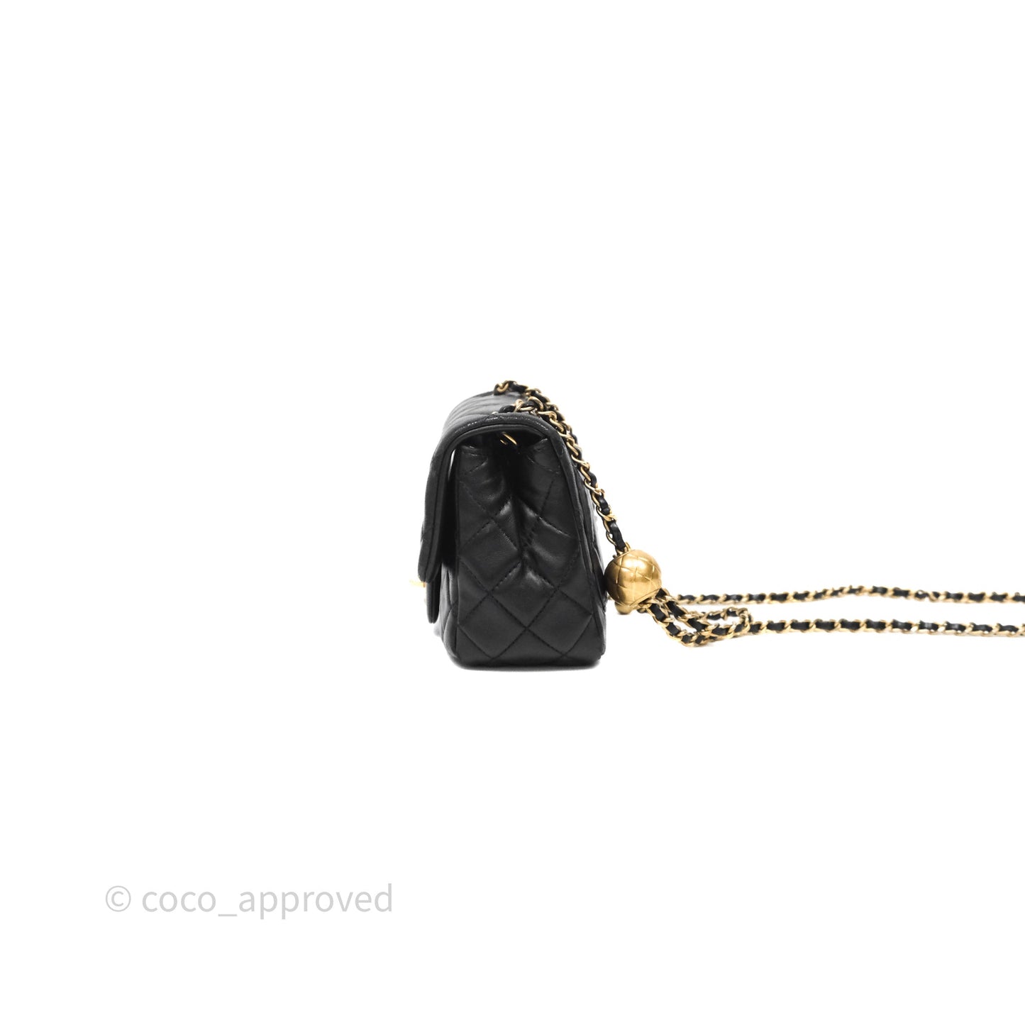 Chanel Pearl Crush Mini Square Quilted Black Lambskin Aged Gold Hardware