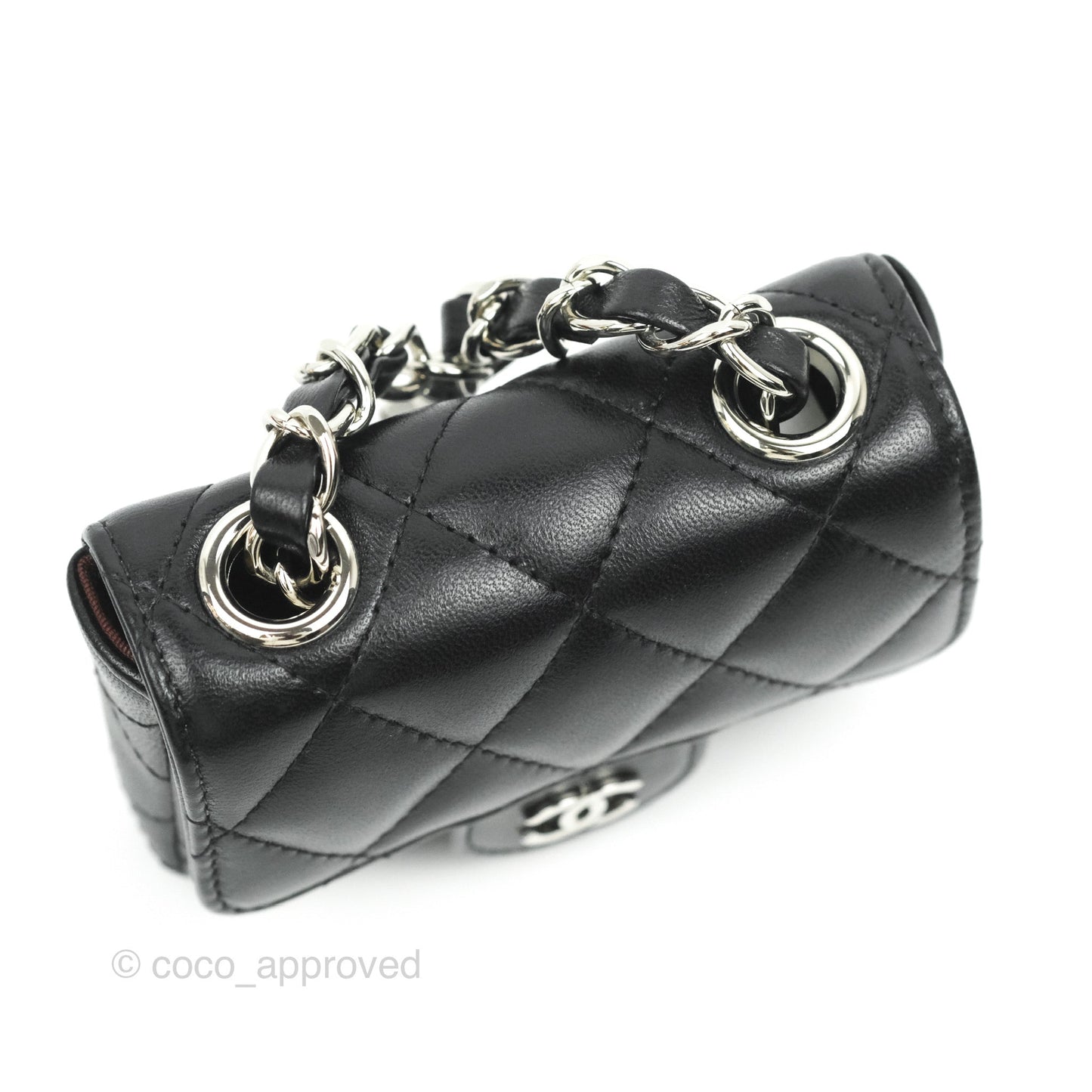 Chanel Mini Card Holder Chain Belt Bag Black Lambskin Silver Hardware 21B