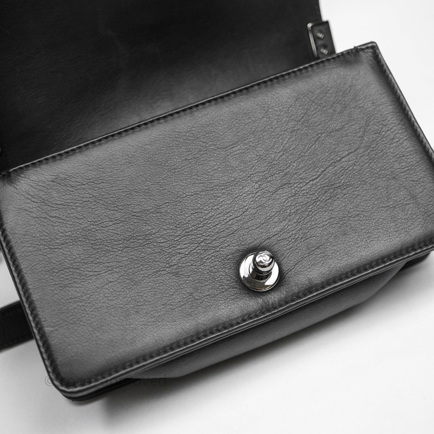 Chanel Small Boy Beaded Chevron Black Lambskin Silver Hardware