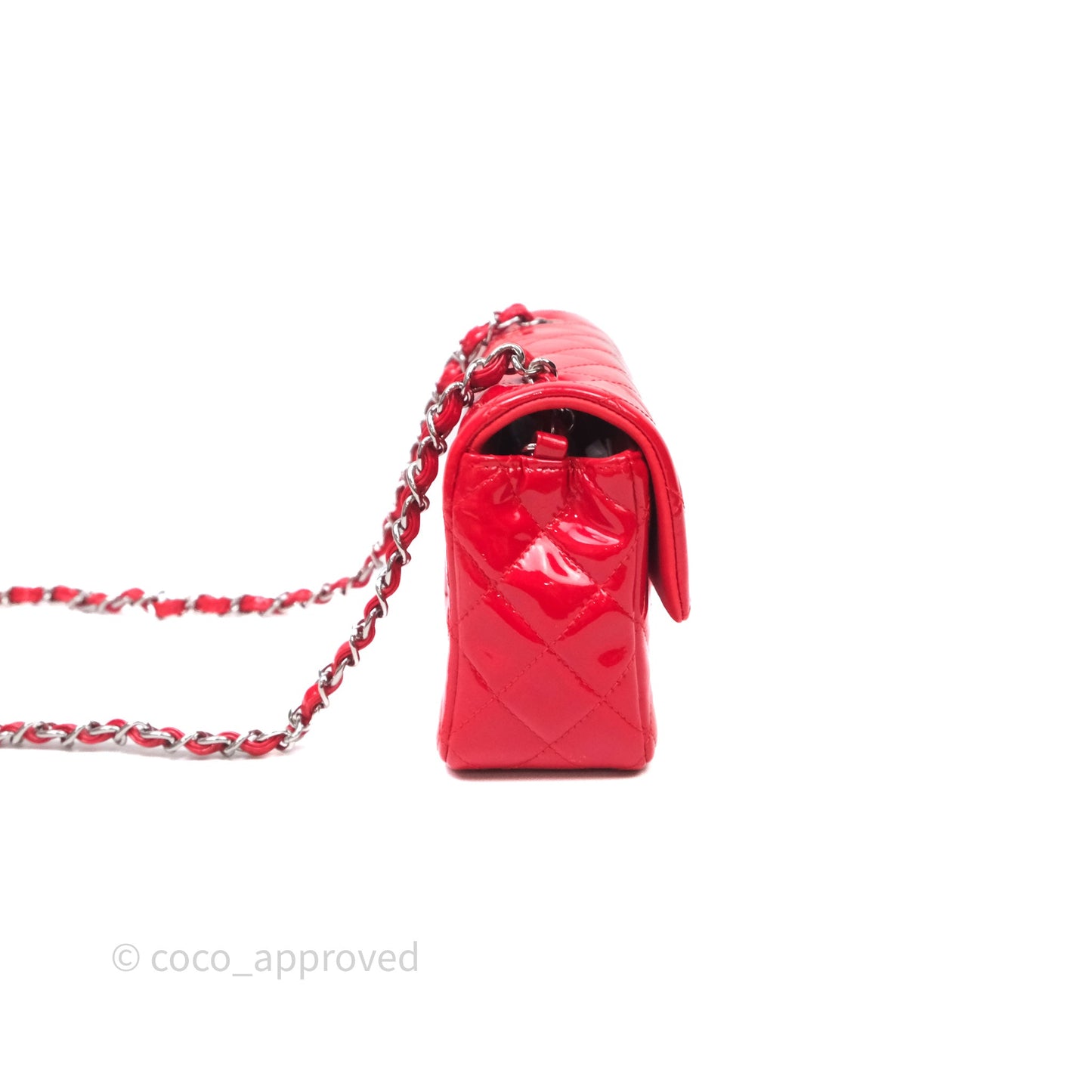 Chanel Mini Rectangular Quilted Red Patent Silver Hardware