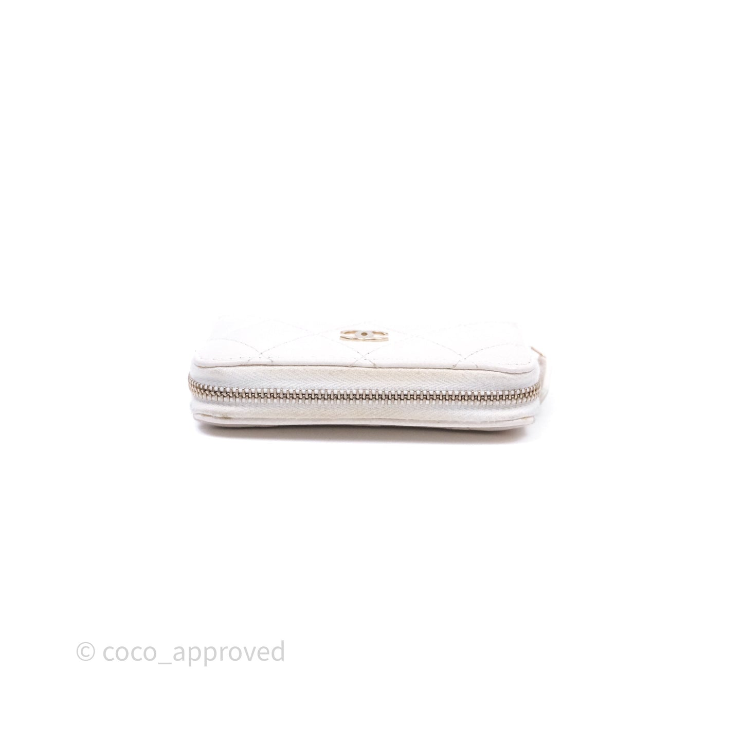 Chanel Classic Zipped Coin Purse White Caviar Gold Hardware