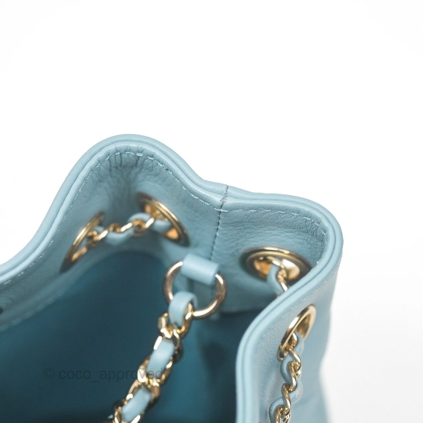 Chanel Small Drawstring Bucket Bag Blue Calfskin Gold Hardware