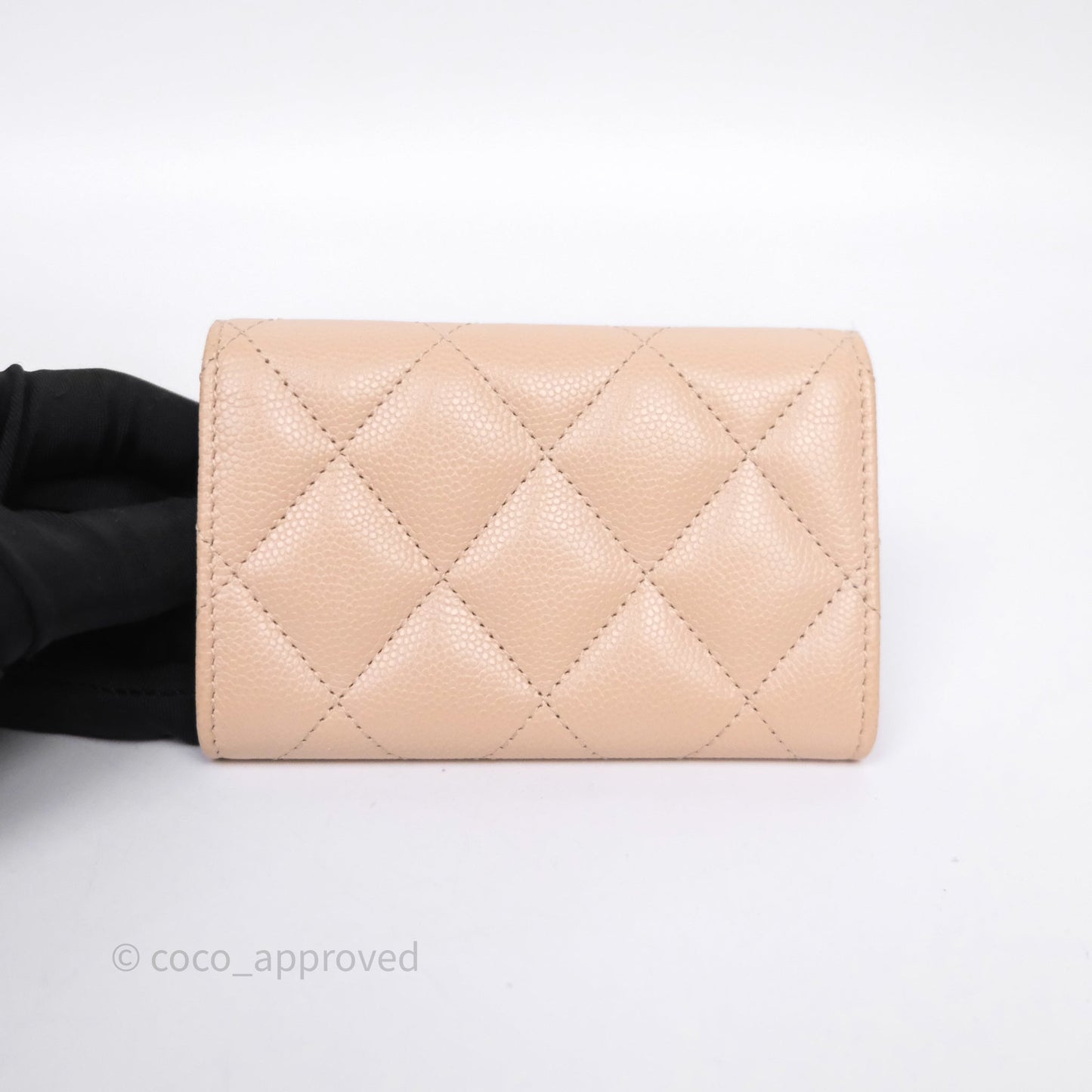 Chanel Pearl CC Flap Card Holder Beige Caviar Gold Hardware