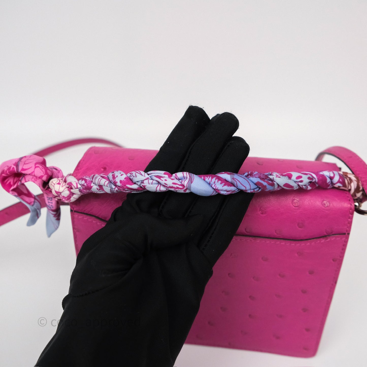 Hermès Roulis Mini 18 Rose Pourpre L3 Autruche Palladium Hardware