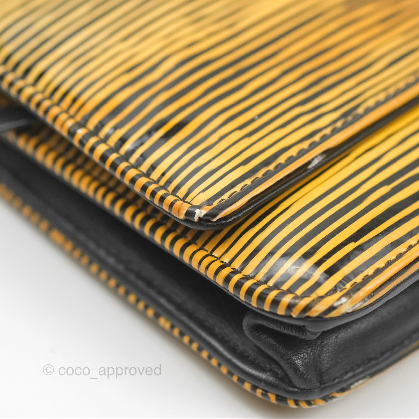 Chanel Wallet on Chain Yellow Black Striped Patent Silver Hardware