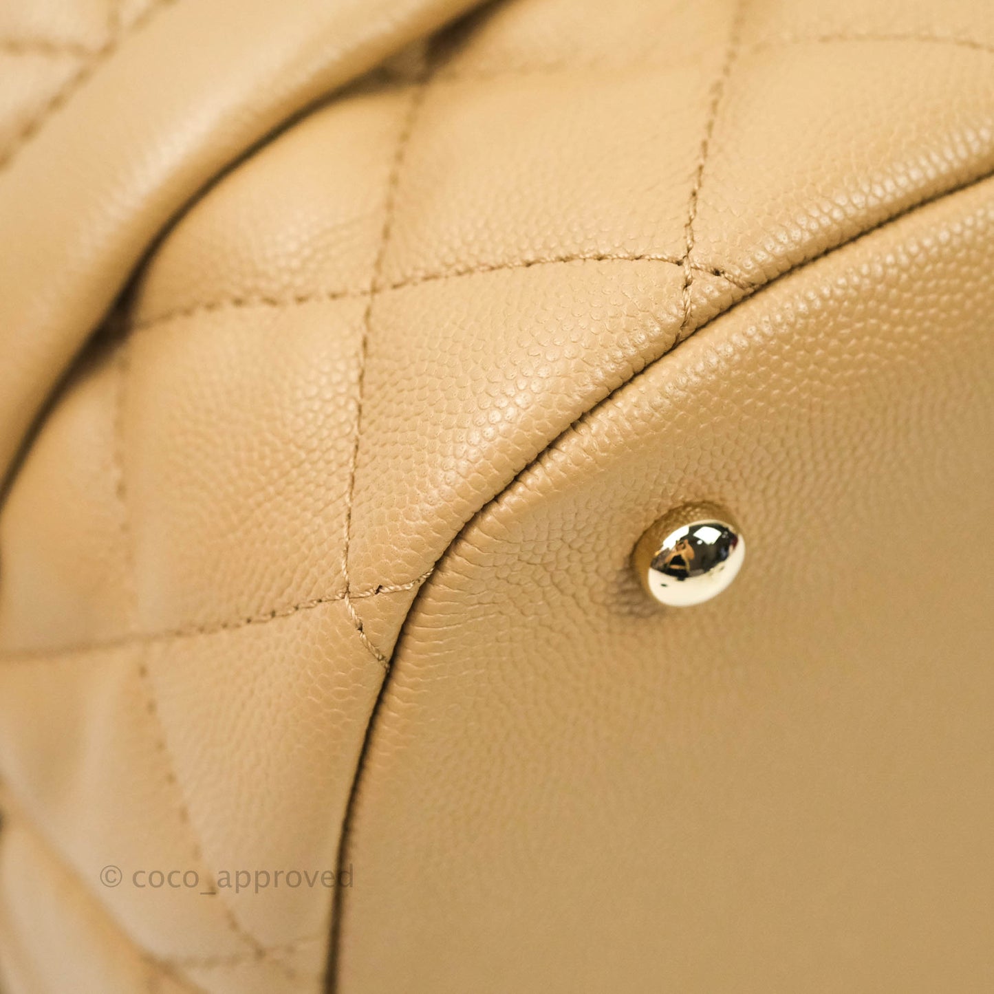 Chanel Caviar Quilted Rolled Up Bucket Drawstring Bag Beige Gold Hardware