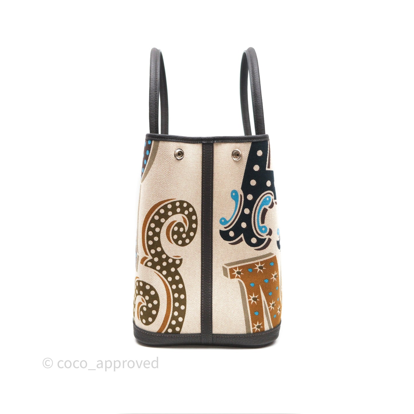 Hermès Garden Party 36 Printed H Plume Canvas/ Negonda Caramel 28/ Ecru-beige 14/ Ebene 46