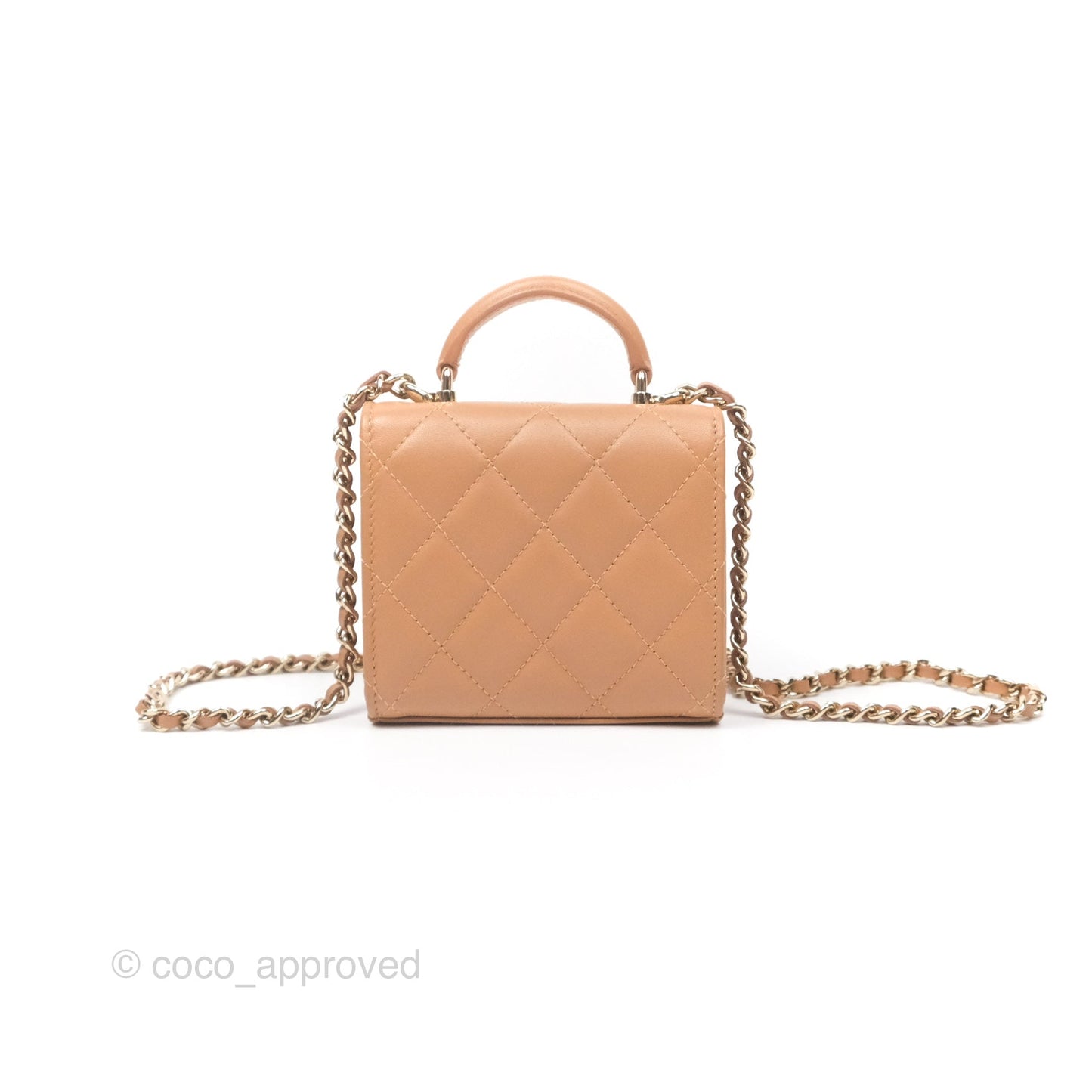 Chanel Mini Handle Clutch With Chain Caramel Lambskin Gold Hardware