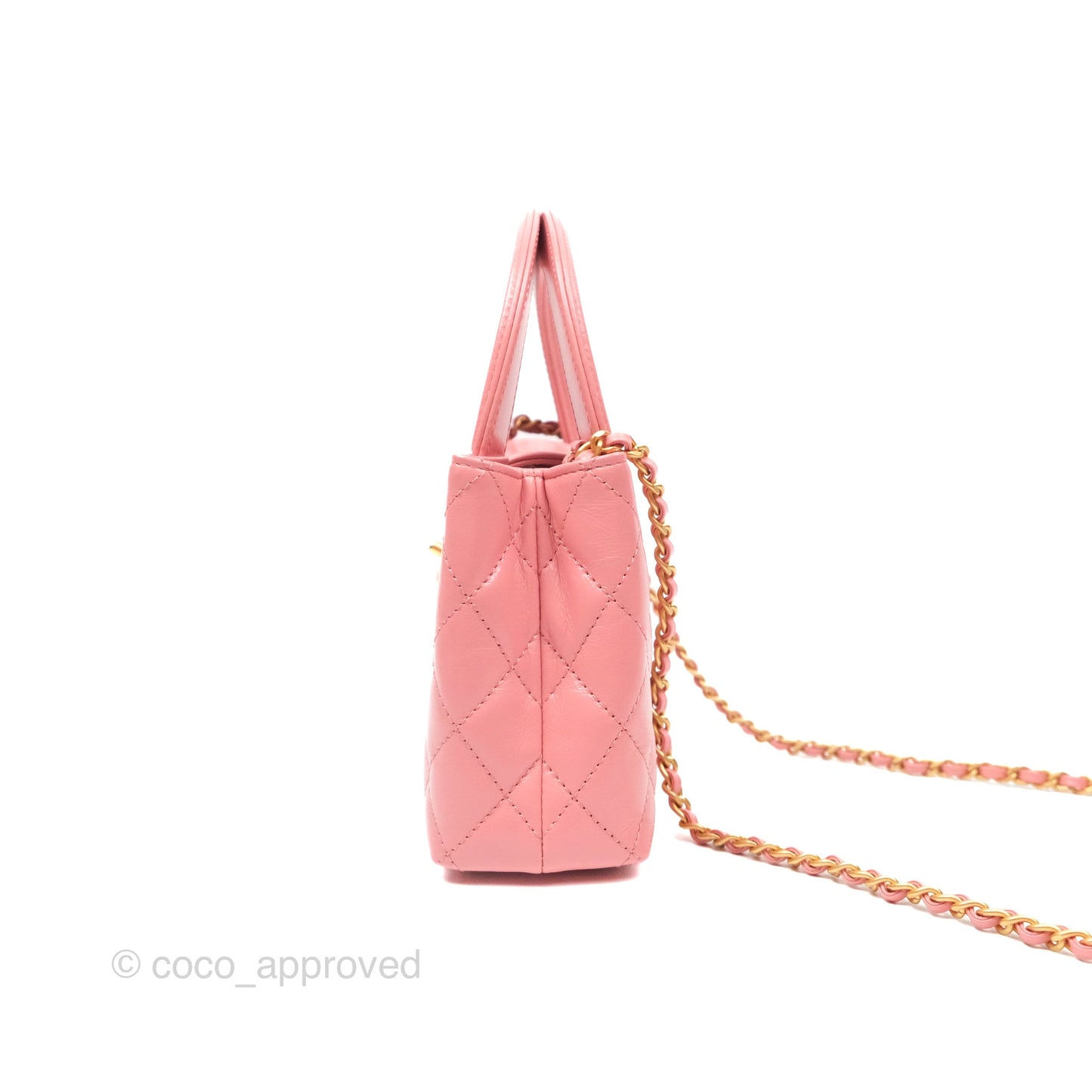 Chanel Kelly Bag Quilted Pink Shiny Calfskin Aged Gold Hardware
