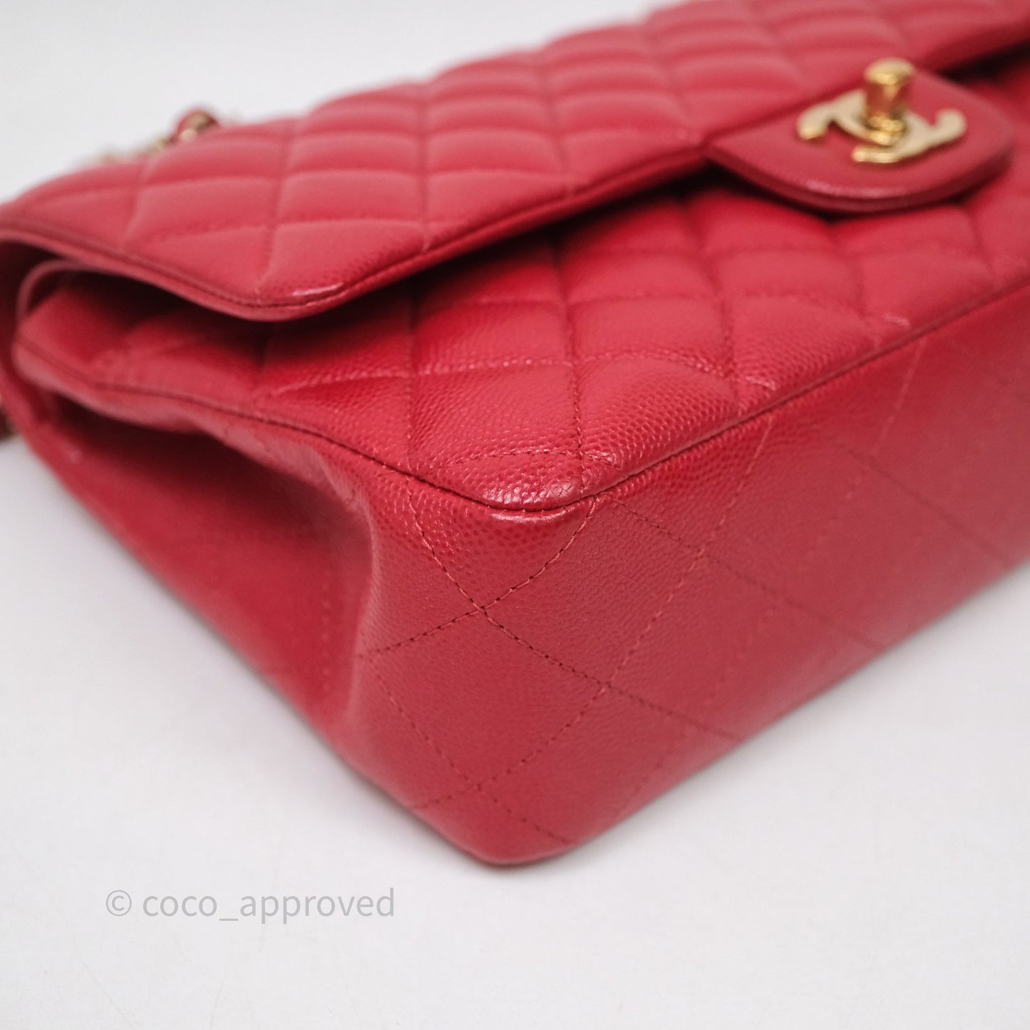 Chanel Classic M/L Medium Flap Quilted Red Caviar Gold Hardware