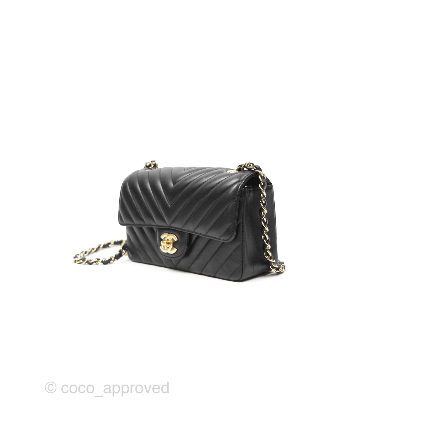 Chanel Chevron Mini Rectangular Flap Black Lambskin Gold Hardware