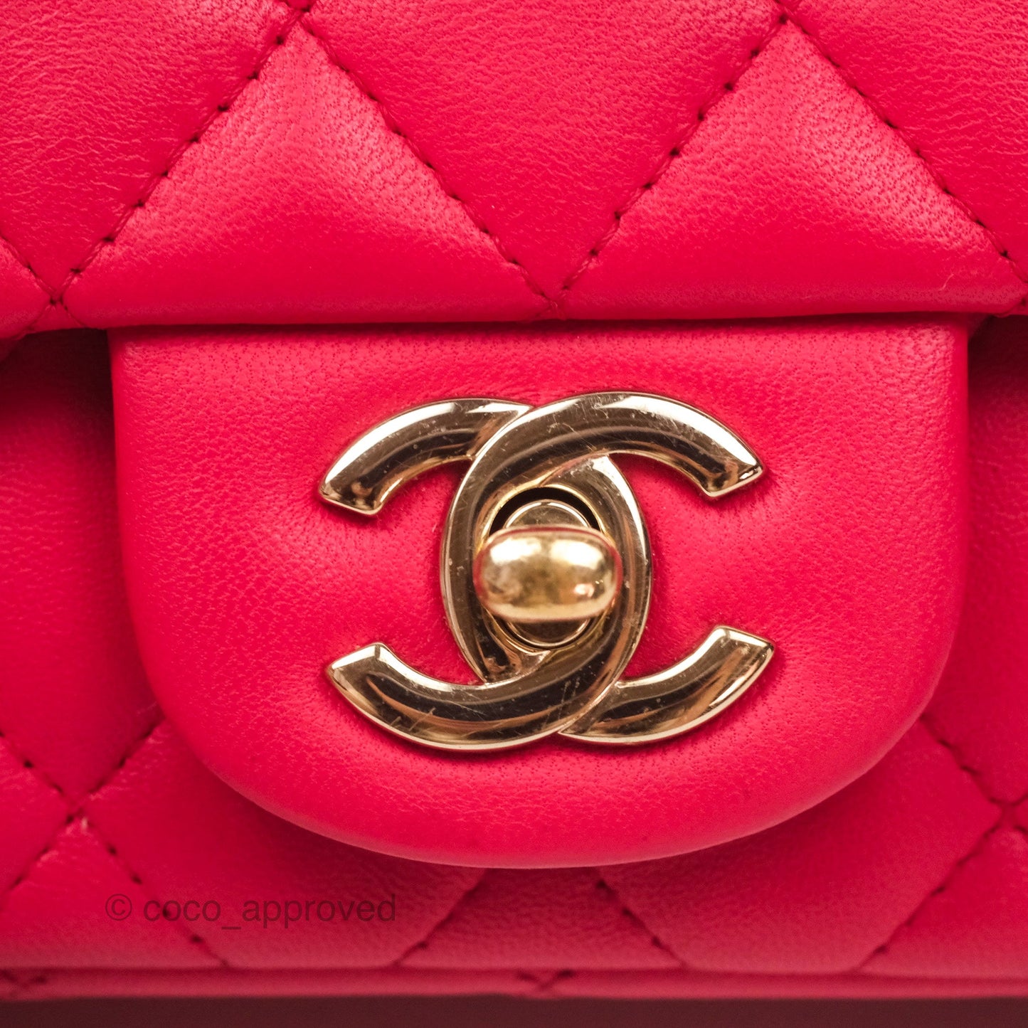 Chanel Mini Square Quilted Red Lambskin Gold Hardware