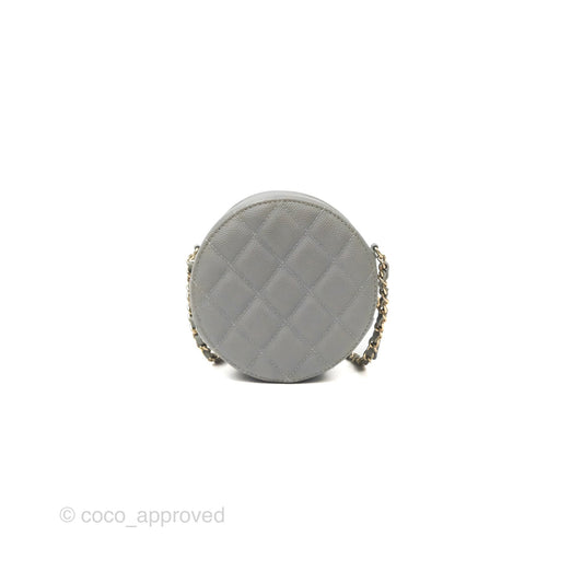 Chanel Classic Quilted Round Clutch With Chain Grey Caviar Gold Hardware