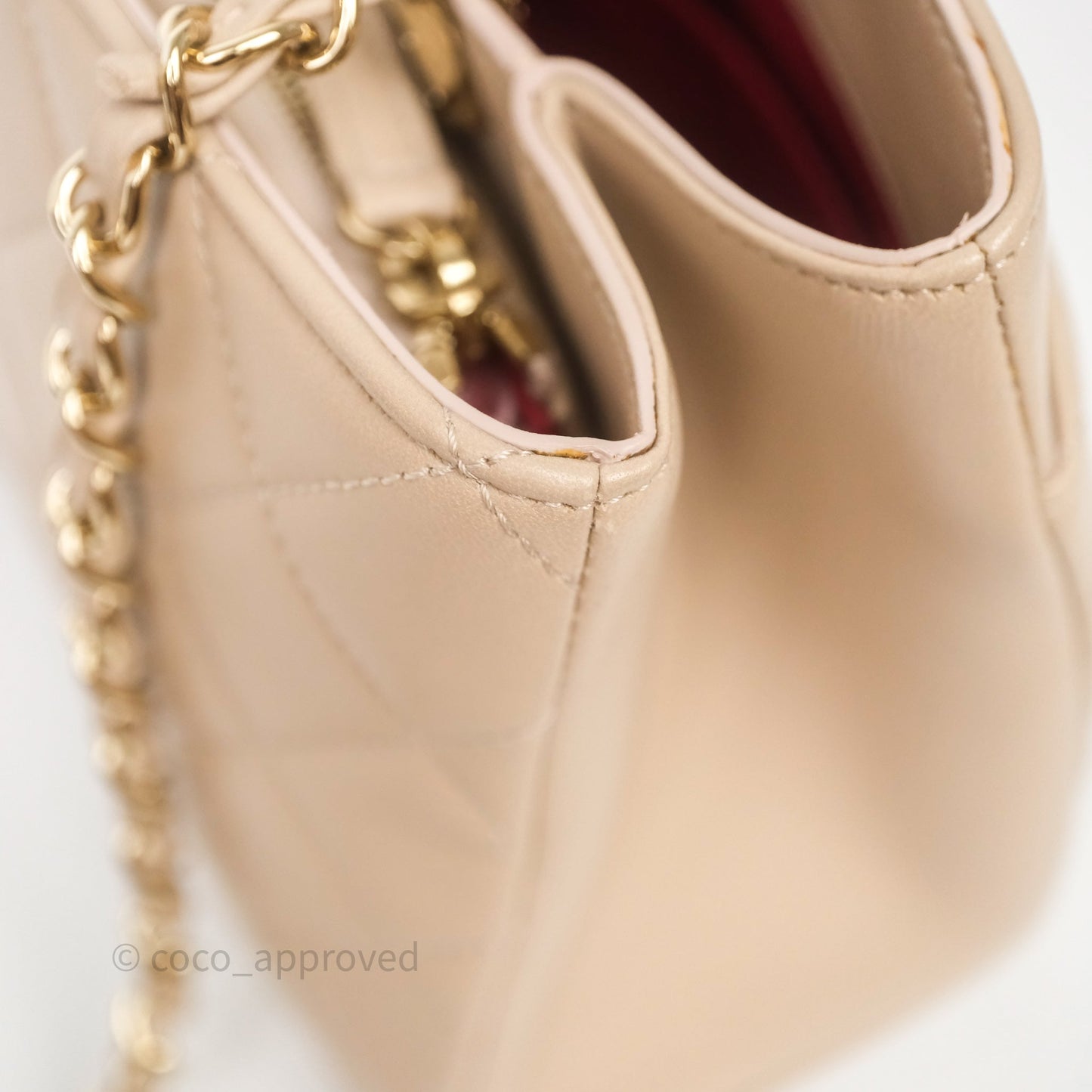Chanel Quilted Top Handle Carry Chic Bag Beige Lambskin Gold Hardware