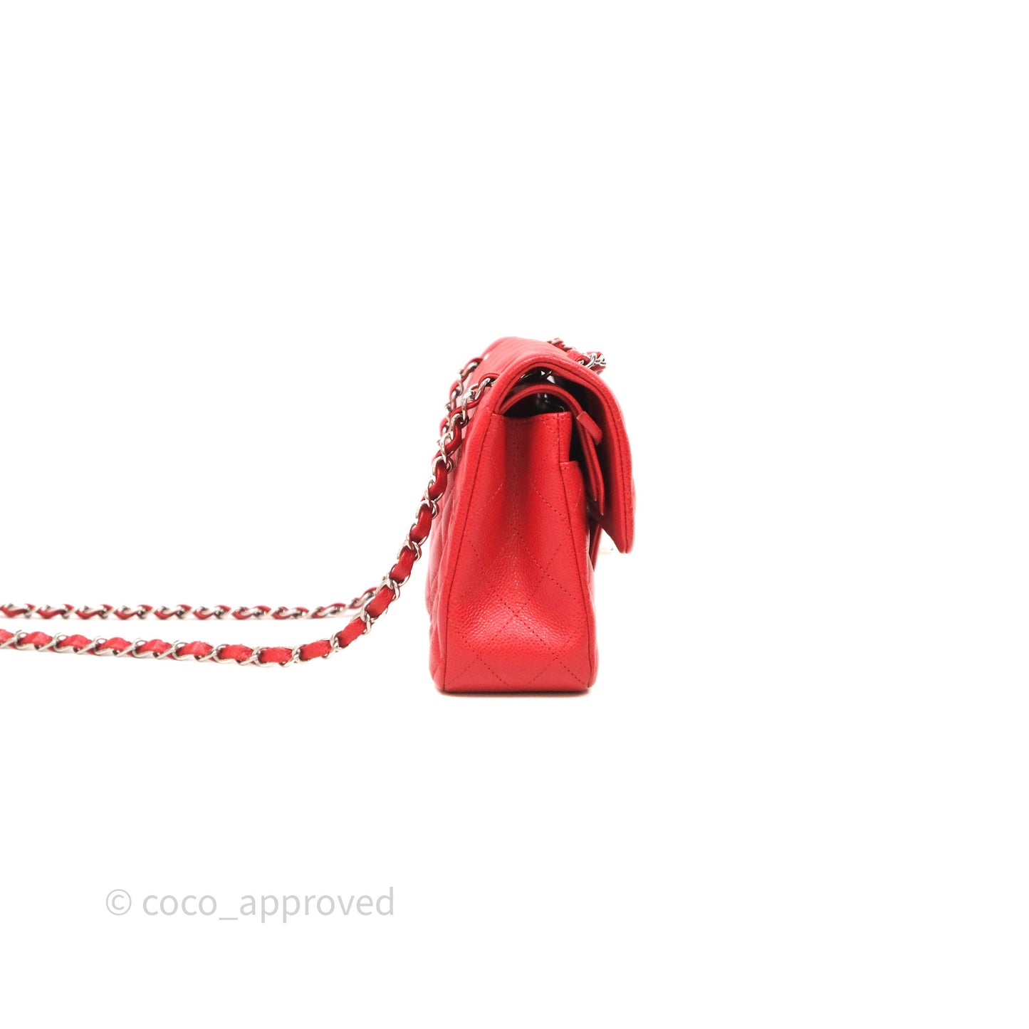 Chanel Small Classic Flap Quilted Red Caviar Silver Hardware