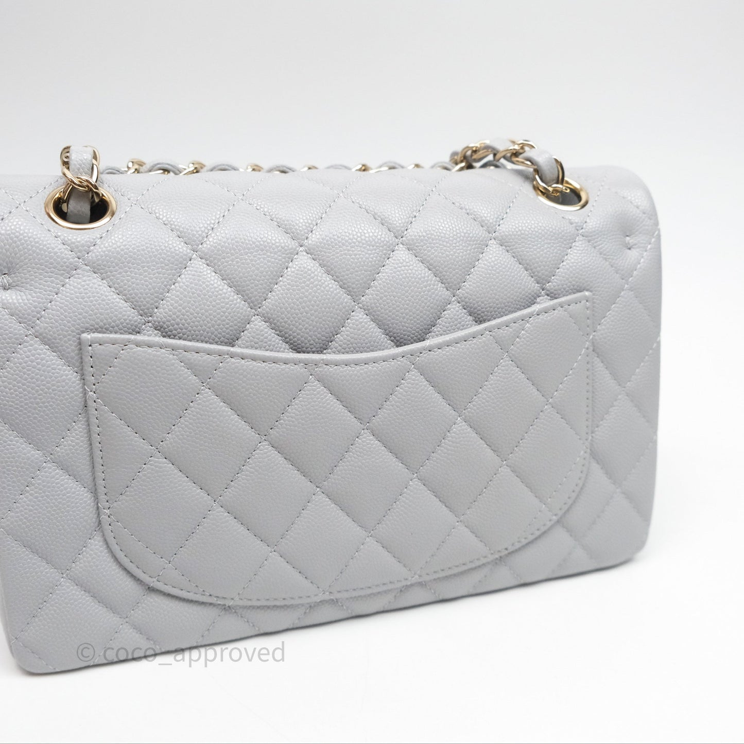 Chanel Small Classic Flap Quilted Grey Caviar Gold Hardware 21A
