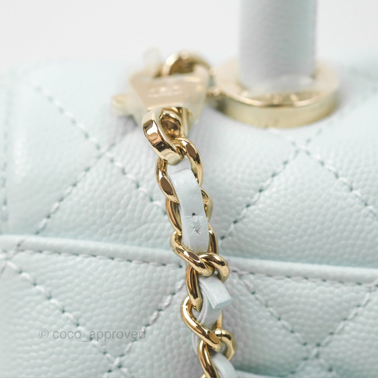Chanel Small Coco Handle Quilted Light Baby Blue Caviar Gold Hardware
