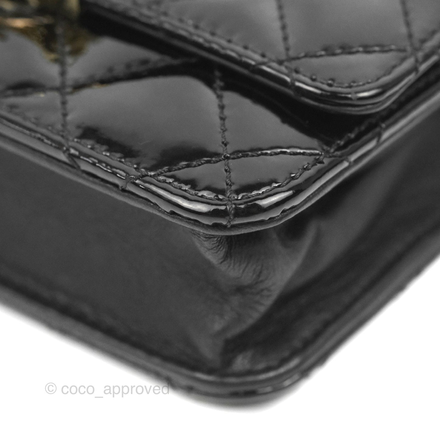 Chanel Golden Class Wallet On Chain WOC Black Patent Gold Hardware