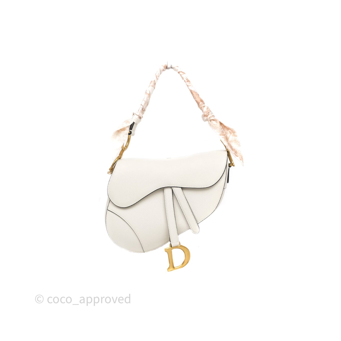 Christian Dior Saddle Bag White Grained Calfskin Gold Hardware