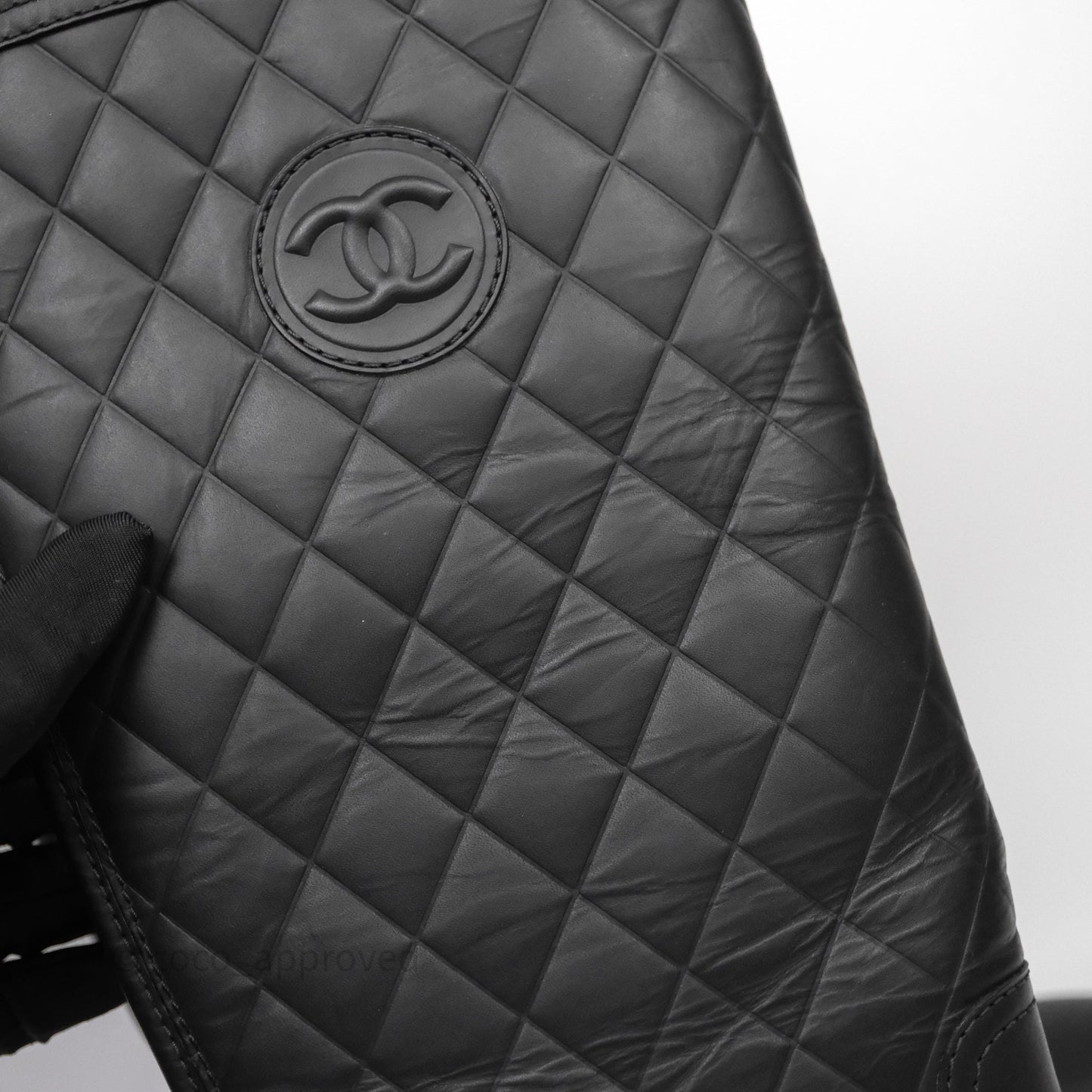 Chanel CC Quilted Knee High Boots Black Calfskin