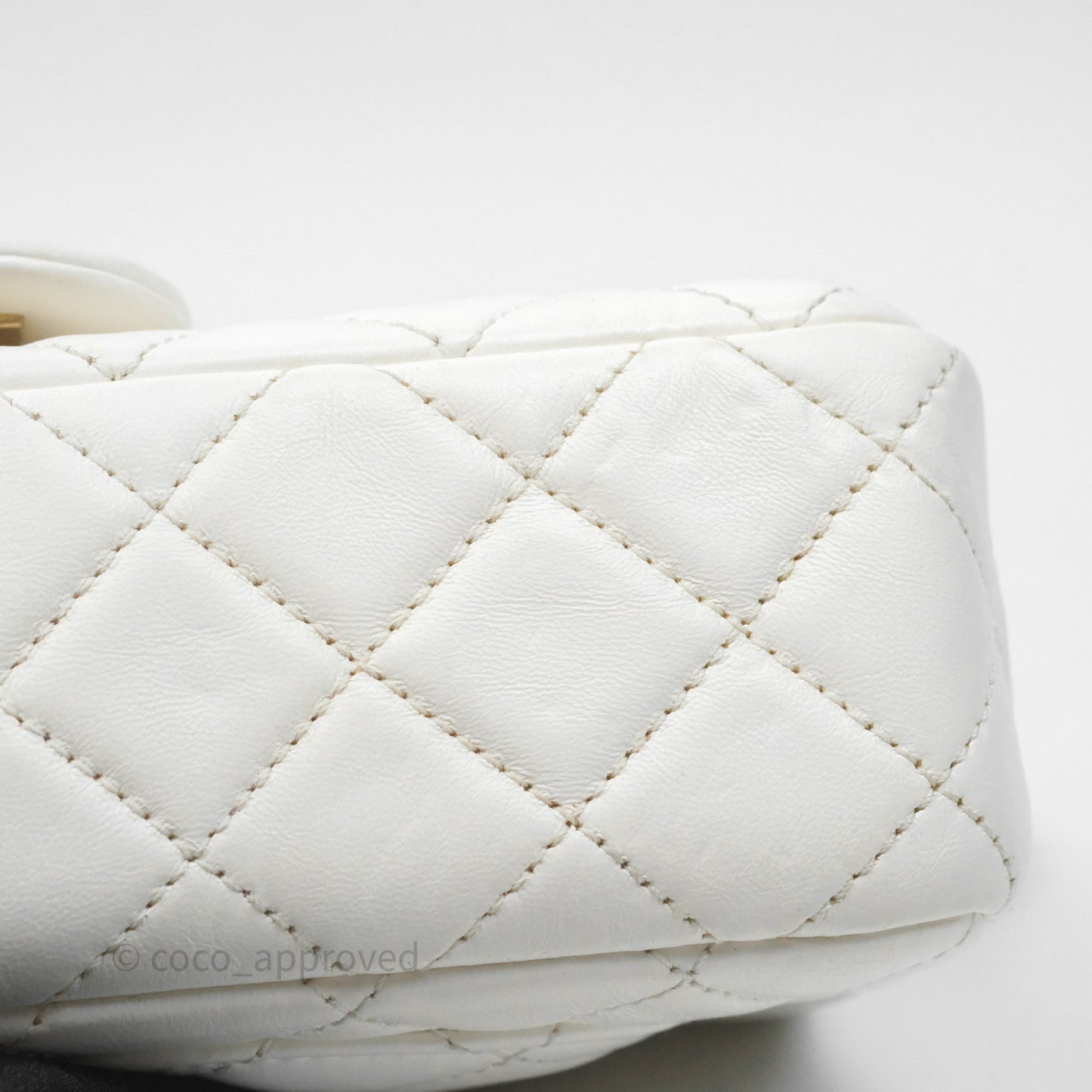 Chanel Mini Rectangular Pearl Crush Quilted White Lambskin Aged Gold Hardware