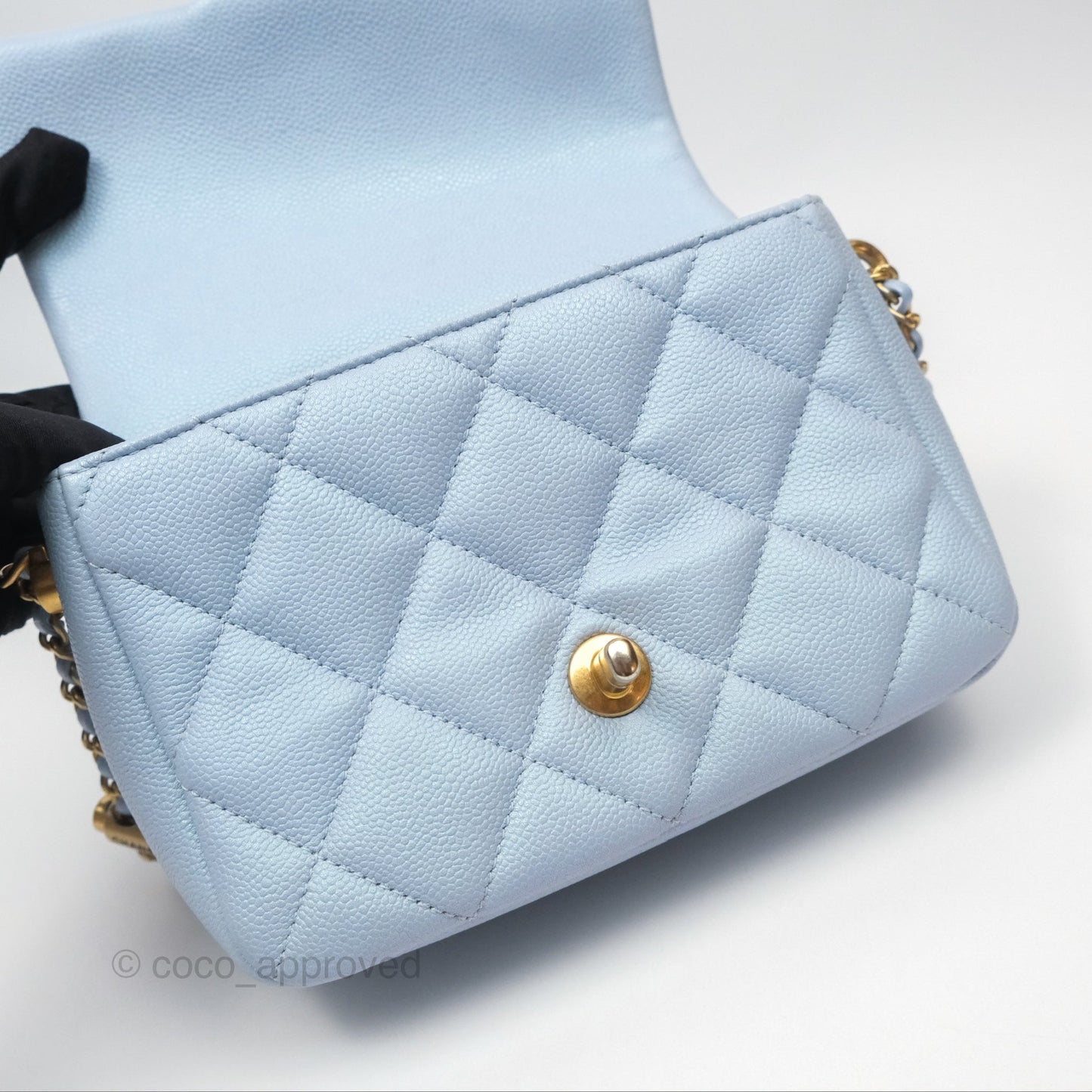 Chanel Quilted My Perfect Mini Iridescent Blue Caviar Aged Gold Hardware
