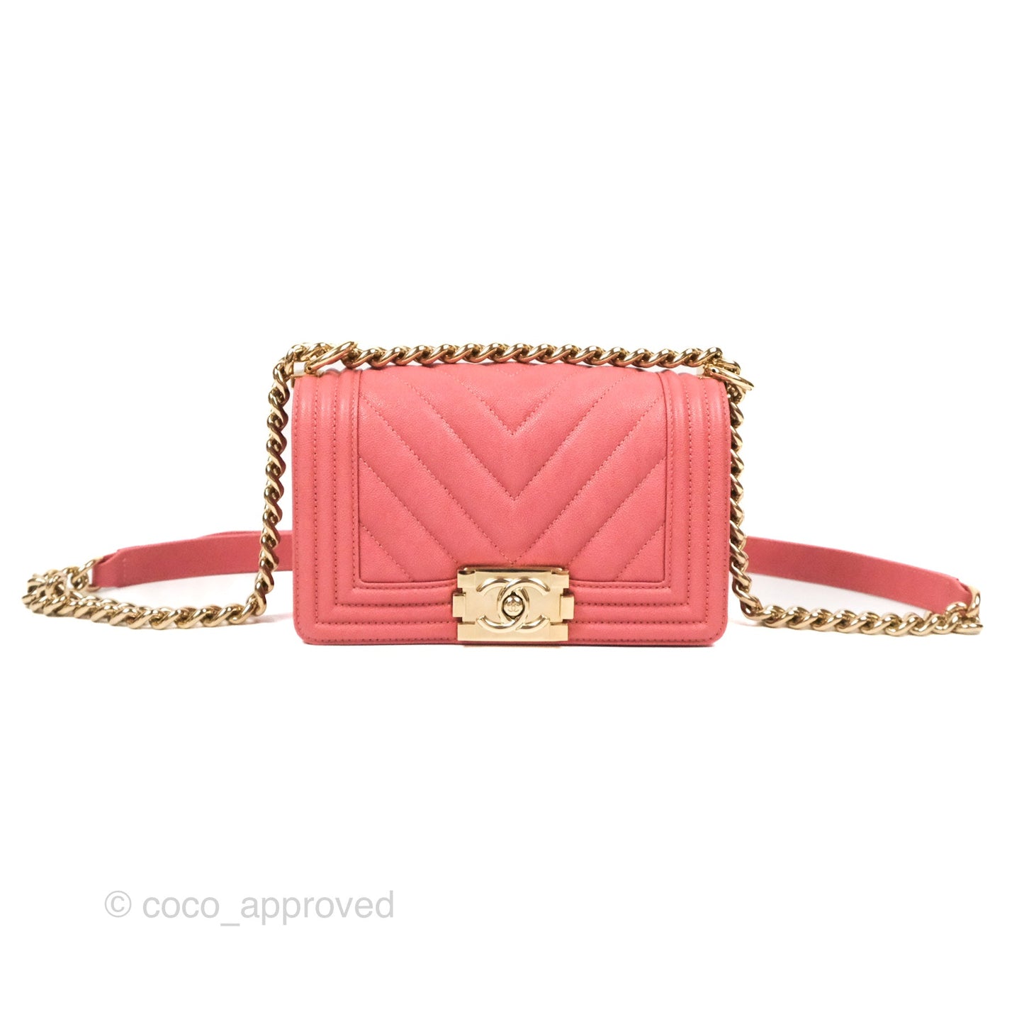 Chanel Small Chevron Boy Pink Caviar Gold Hardware