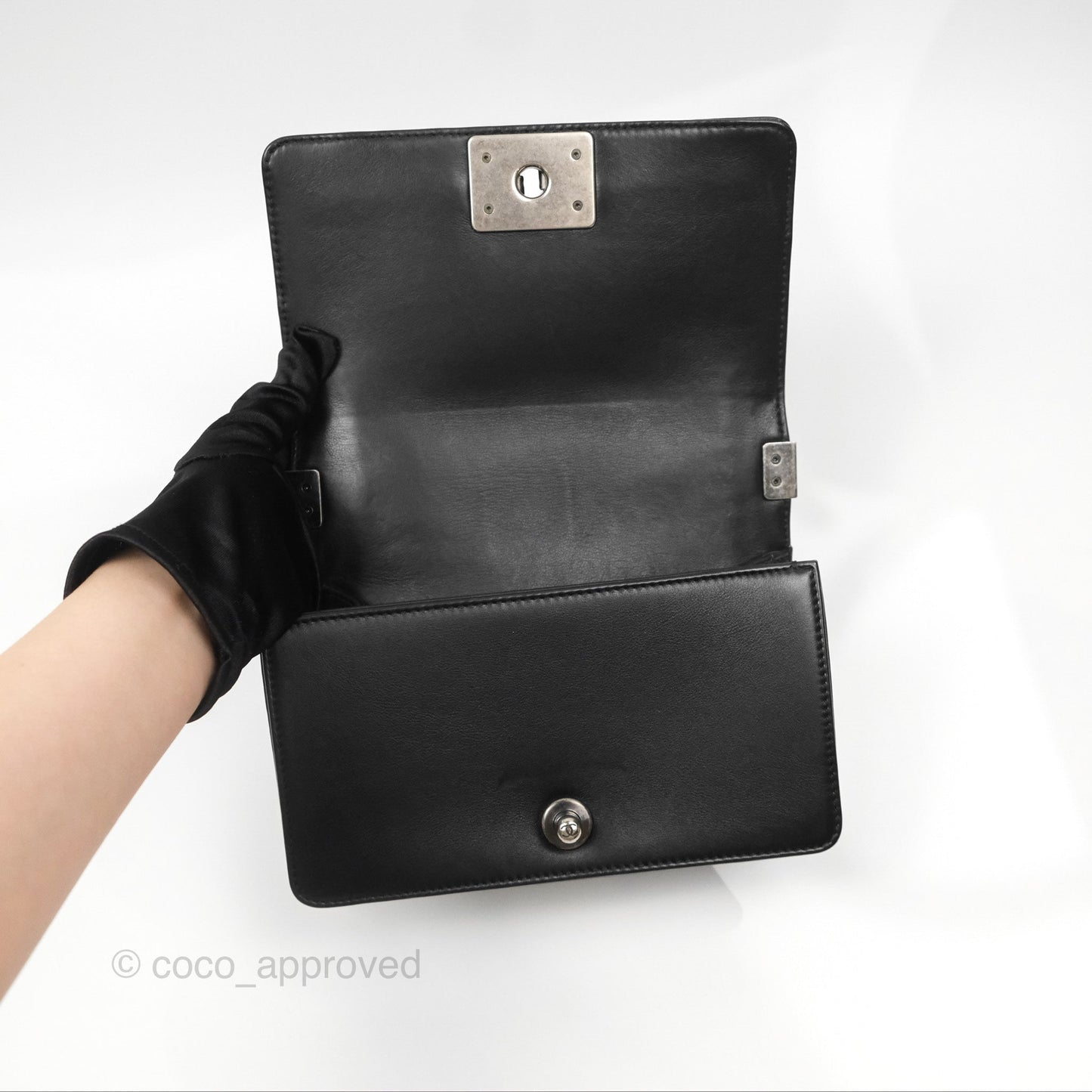 Chanel Small Boy Black Calfskin Ruthenium Hardware