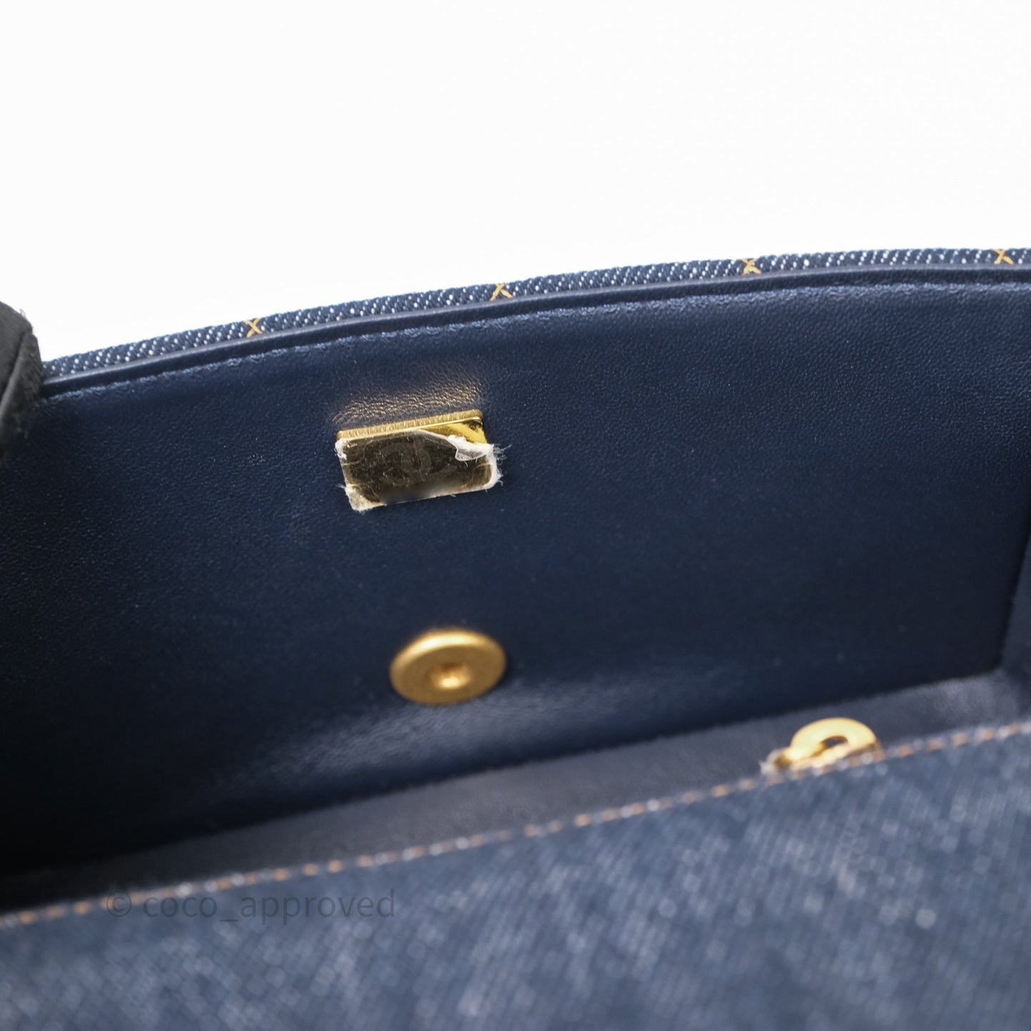 Chanel Mini Rectangular Quilted Dark Blue Denim Aged Gold Hardware