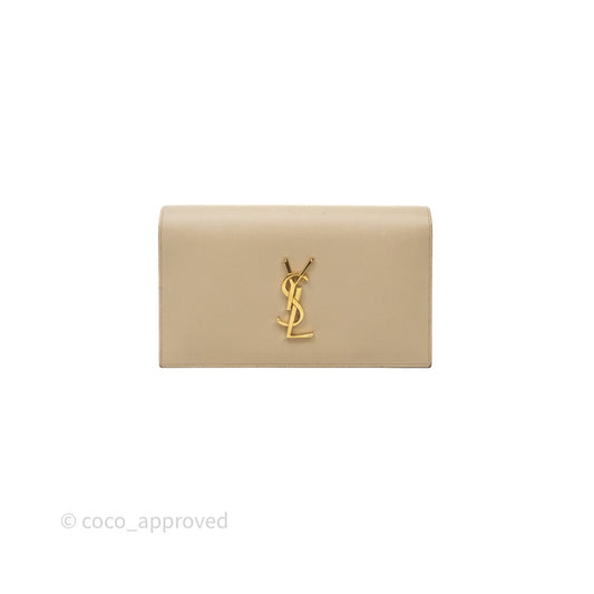 Saint Laurent Kate Clutch Monogram Beige Grain De Poudre Gold Hardware