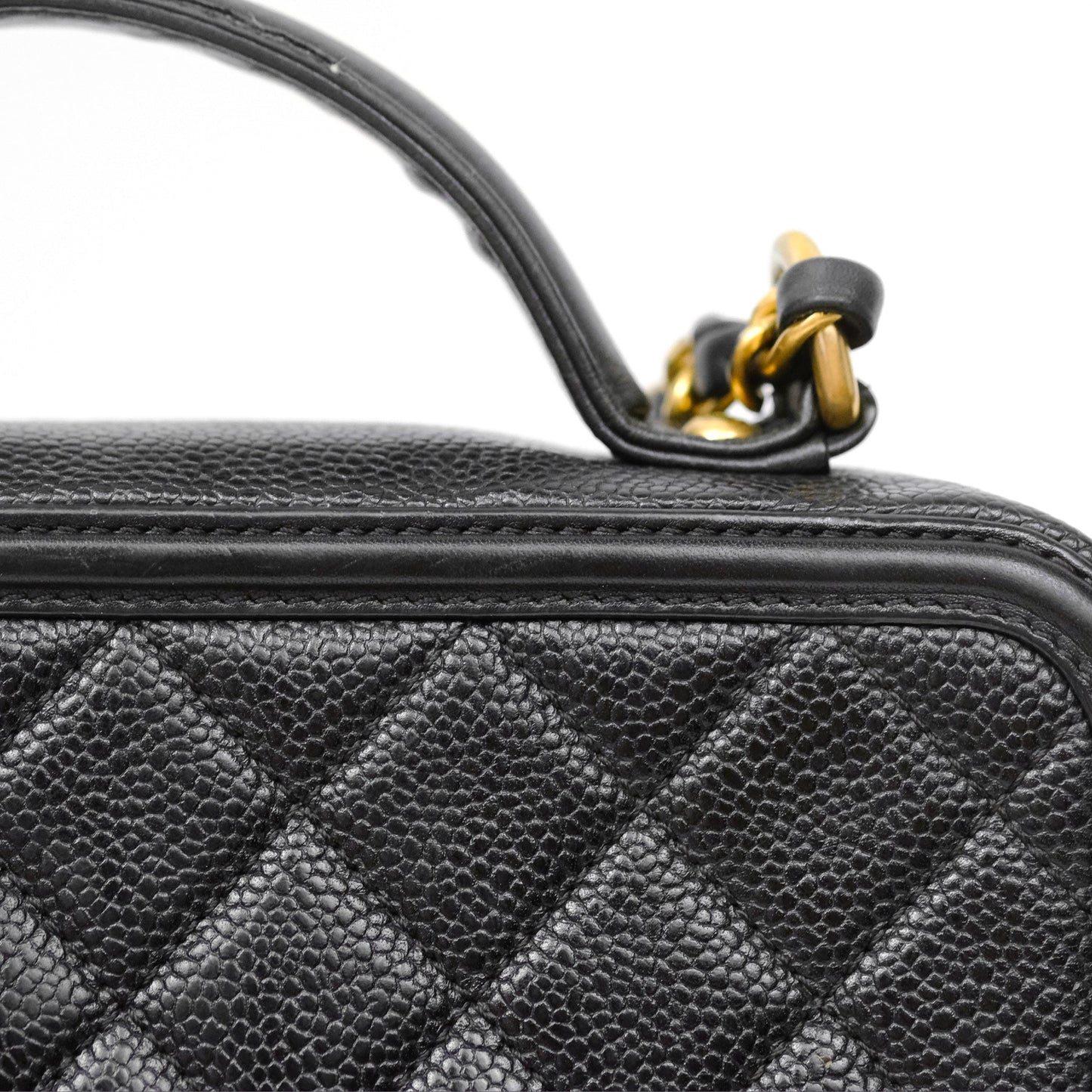 Chanel Quilted Medium CC Filigree Vanity Case Black Caviar Gold Hardware