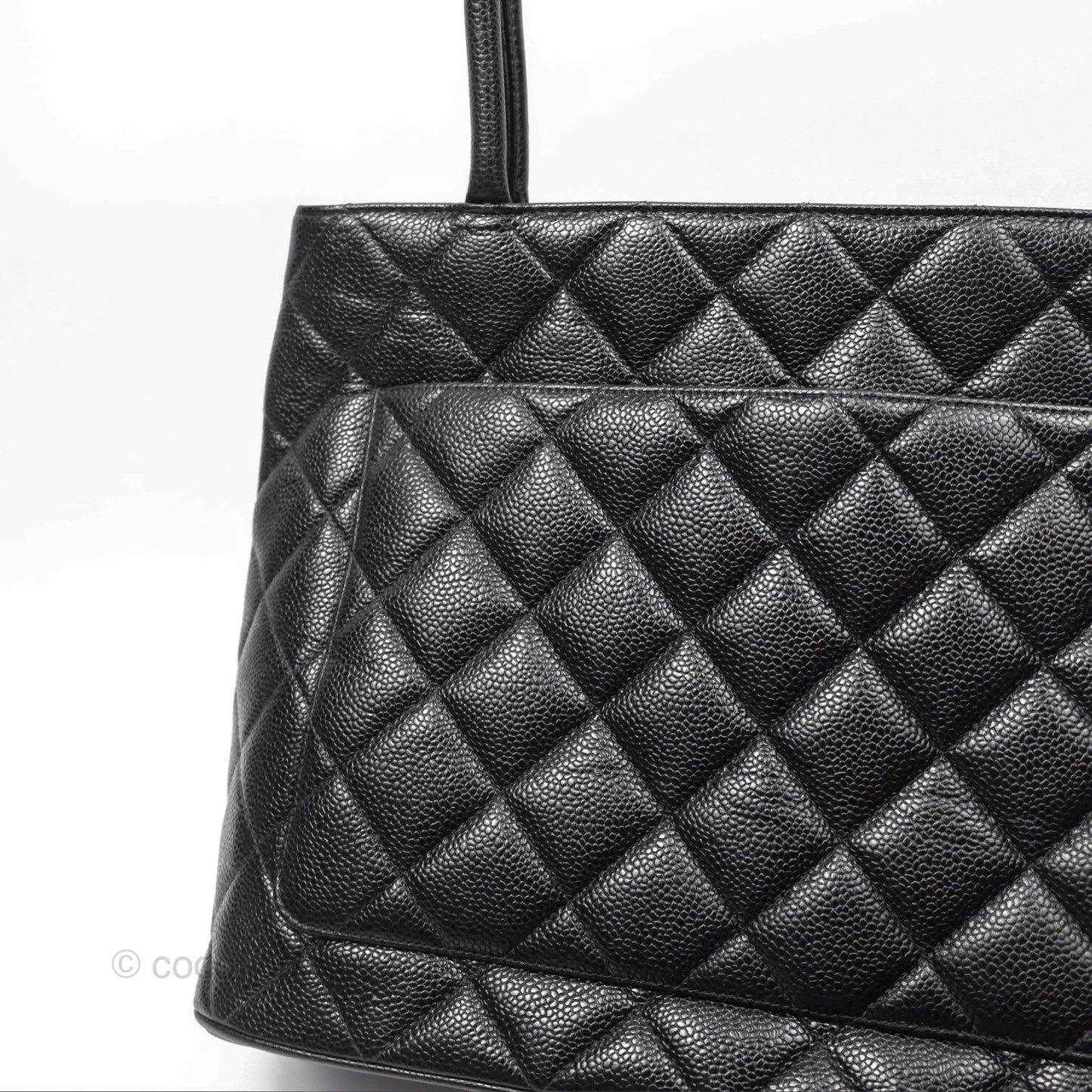 Chanel Vintage Medallion CC Black Caviar Tote Bag Silver Hardware