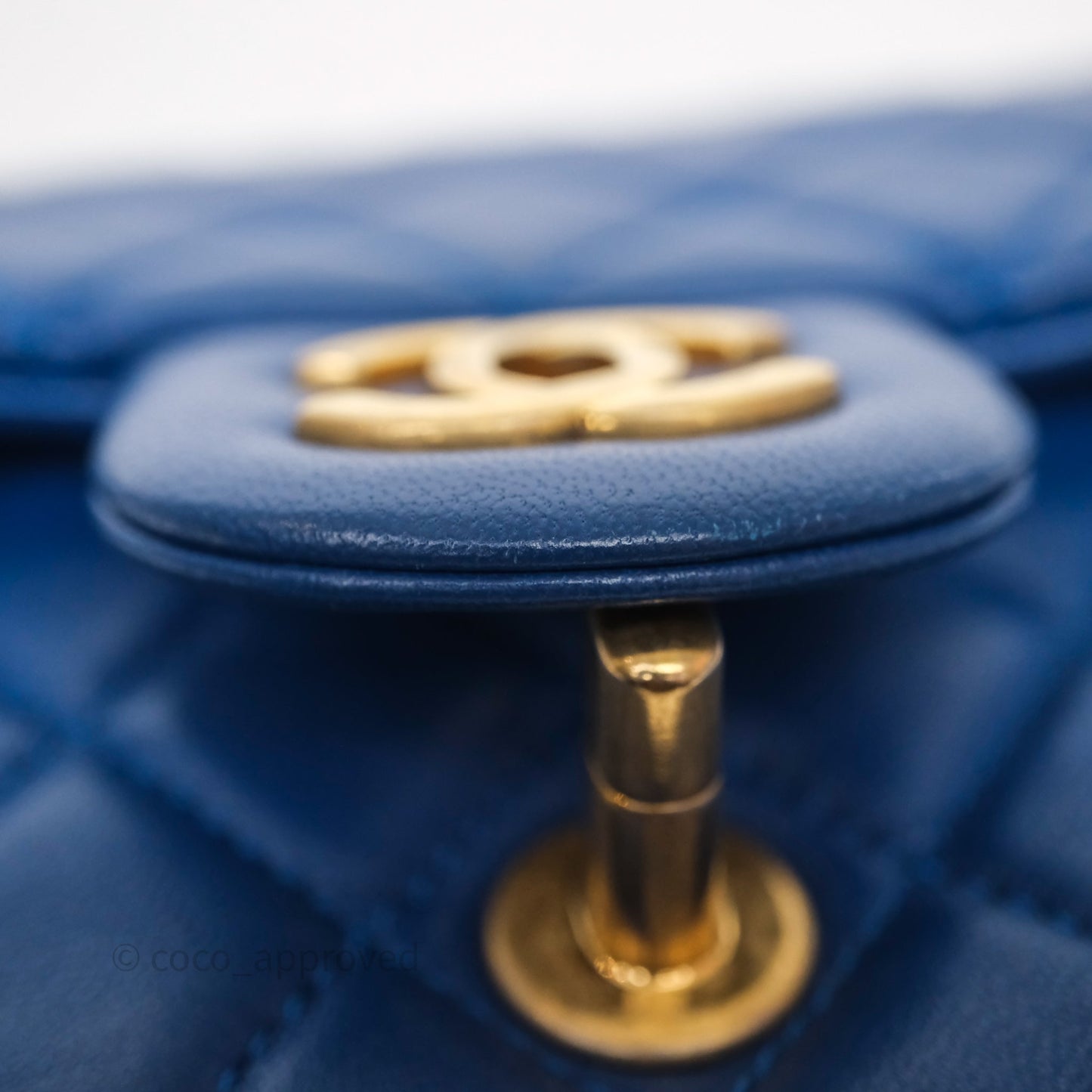 Chanel Pearl Crush Mini Square Quilted Blue Lambskin Aged Gold Hardware