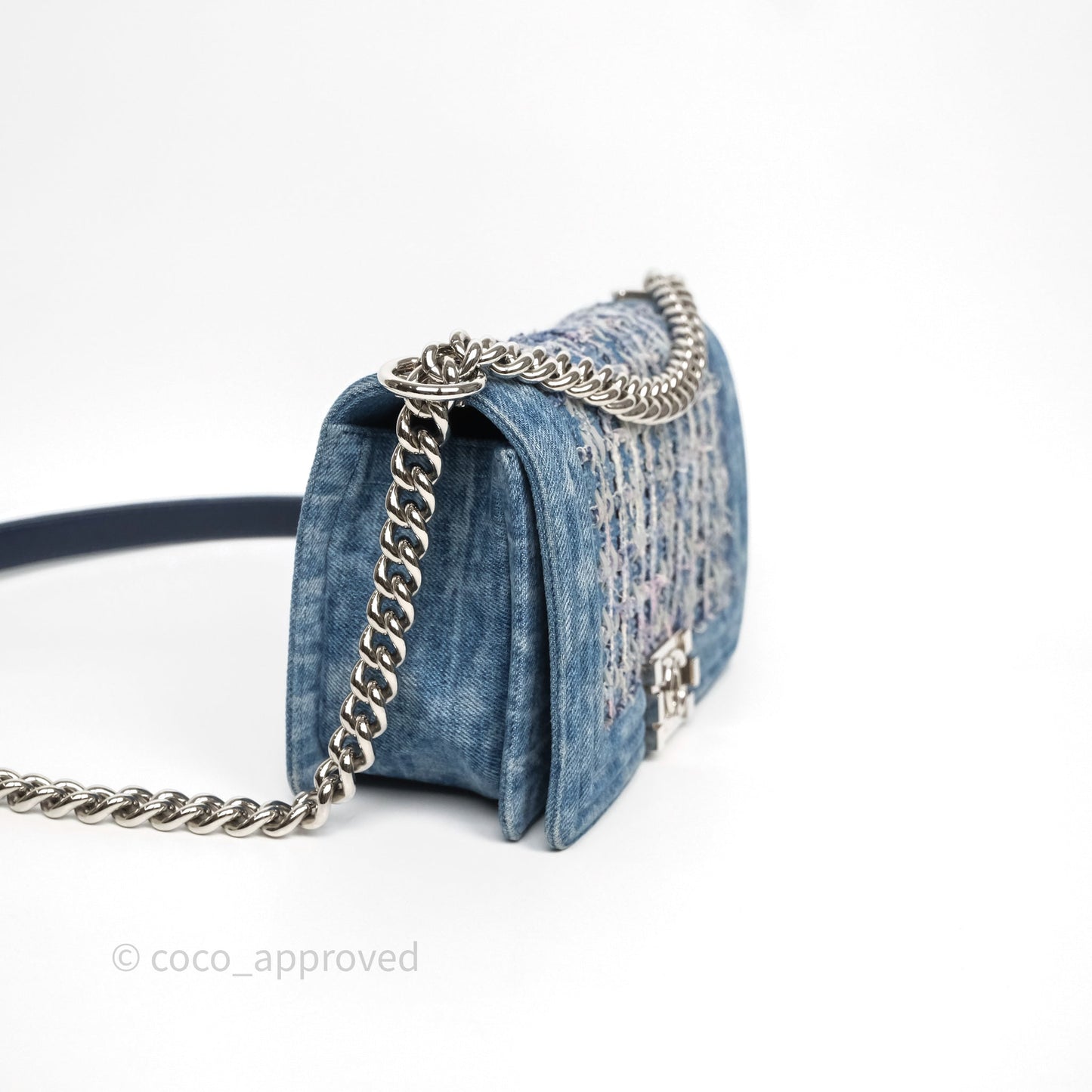 Chanel Medium Boy Blue Denim Tweed Silver Hardware