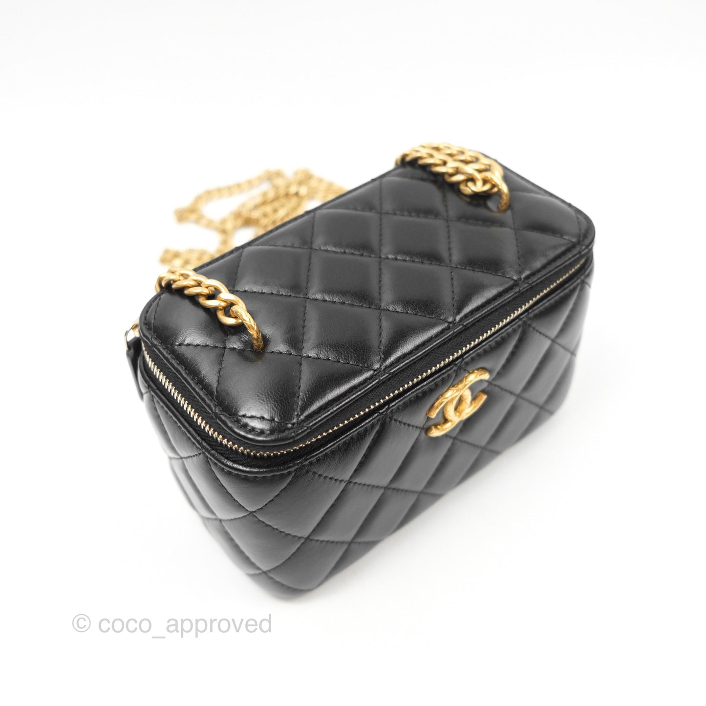 Chanel Vanity with Adjustable Chain Black Lambskin Aged Gold Hardware