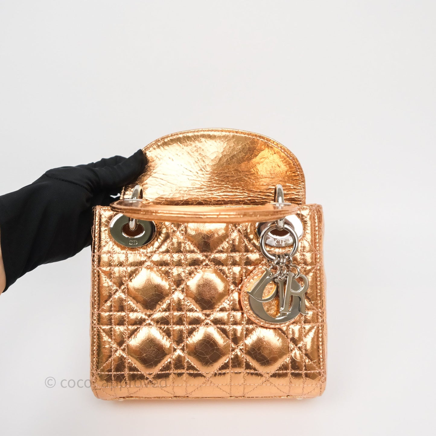 Christian Dior Mini Lady Dior Metallic Copper Cannage Silver Hardware