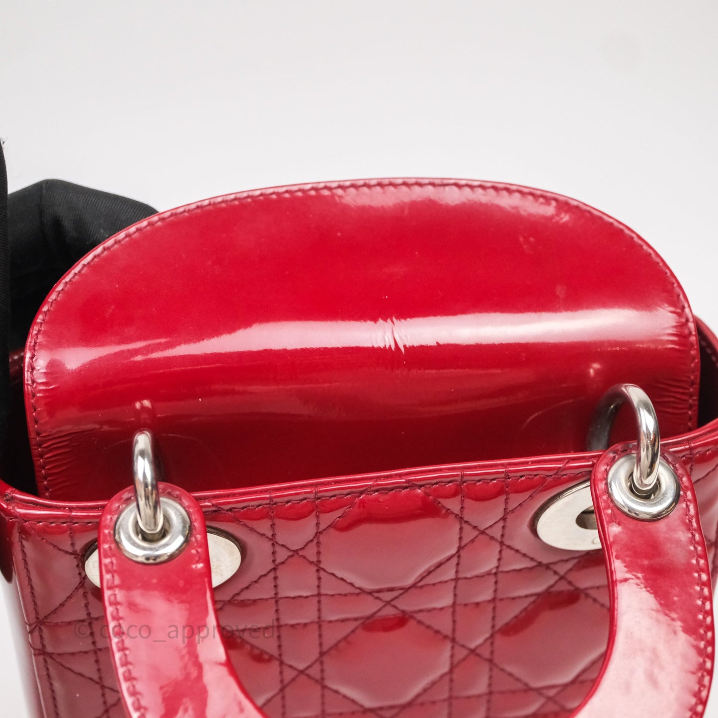 Christian Dior Mini Lady Dior Red Patent Cannage Silver Hardware