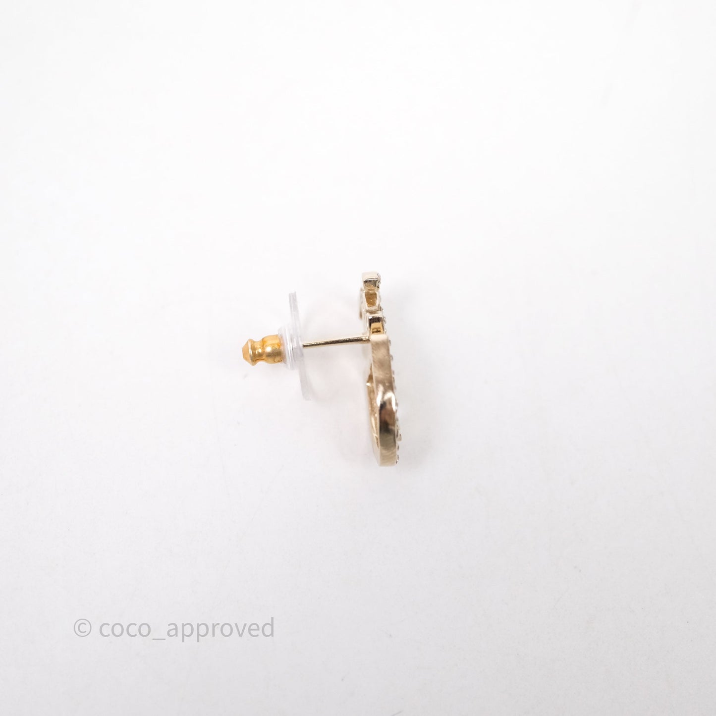 Chanel Crystal CC Clover Earrings Gold Tone 20B