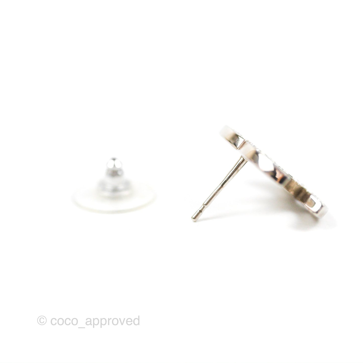 Chanel Crystal CC Earrings Silver Tone 16K