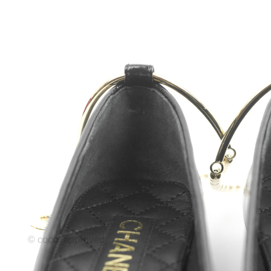 Chanel Ankle Pearl Flat Ballerinas Black Lambskin 23C Sizes 37