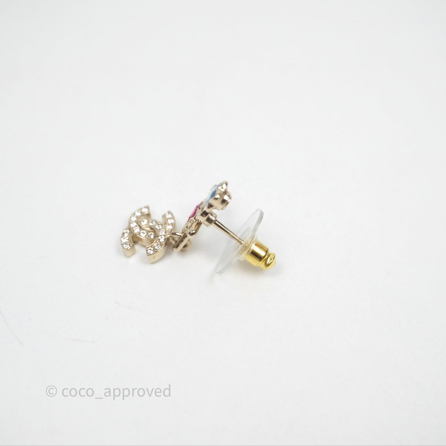 Chanel Crystal Drop CC Star Earrings Gold Tone 25P